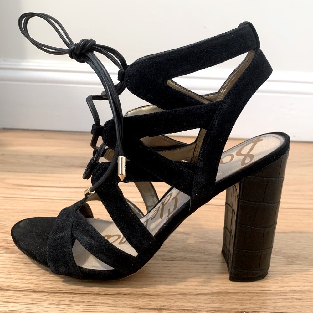 Sam Edelman Black Lace-Up Heels Size 7.5